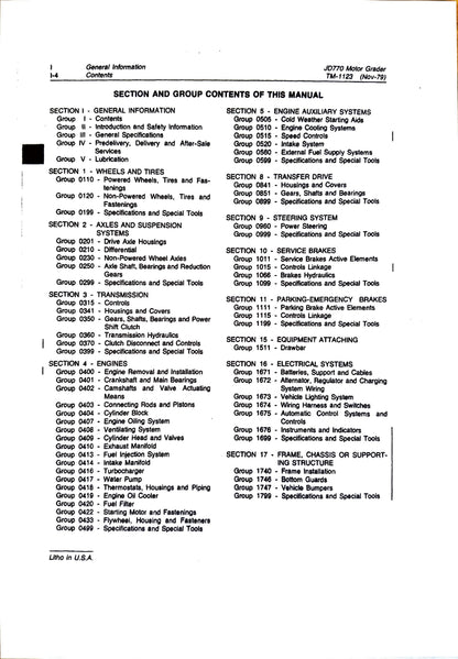 John Deere JD770 Motor Grader technical manual -  TM1123 - digital version