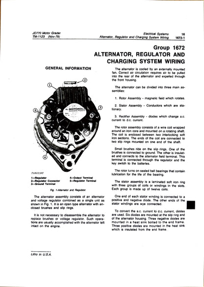 John Deere JD770 Motor Grader technical manual -  TM1123 - digital version