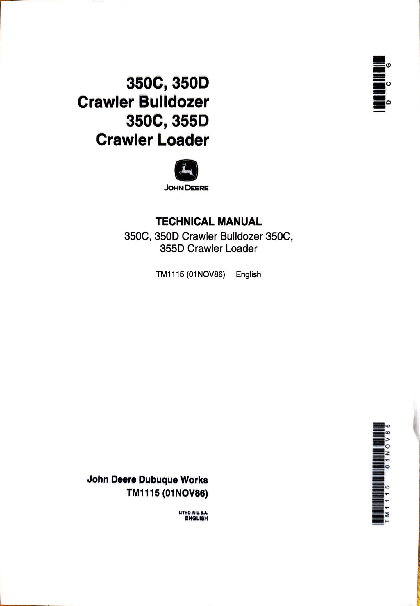 John Deere 350C, 350D crawler bulldozer, 350C, 355D crawler loader technical manual -  TM1115 - digital version