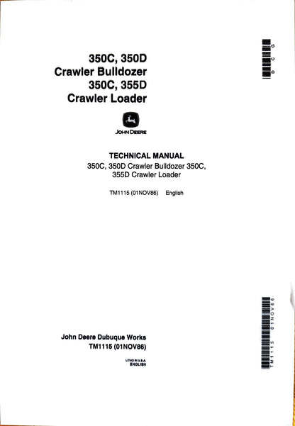 John Deere 350C, 350D crawler bulldozer, 350C, 355D crawler loader technical manual -  TM1115 - digital version