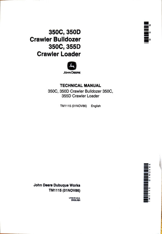 John Deere 350C, 350D crawler bulldozer, 350C, 355D crawler loader technical manual -  TM1115 - digital version