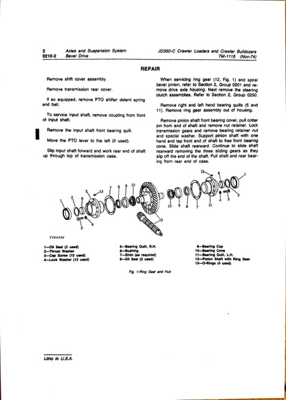 John Deere 350C, 350D crawler bulldozer, 350C, 355D crawler loader technical manual -  TM1115 - digital version