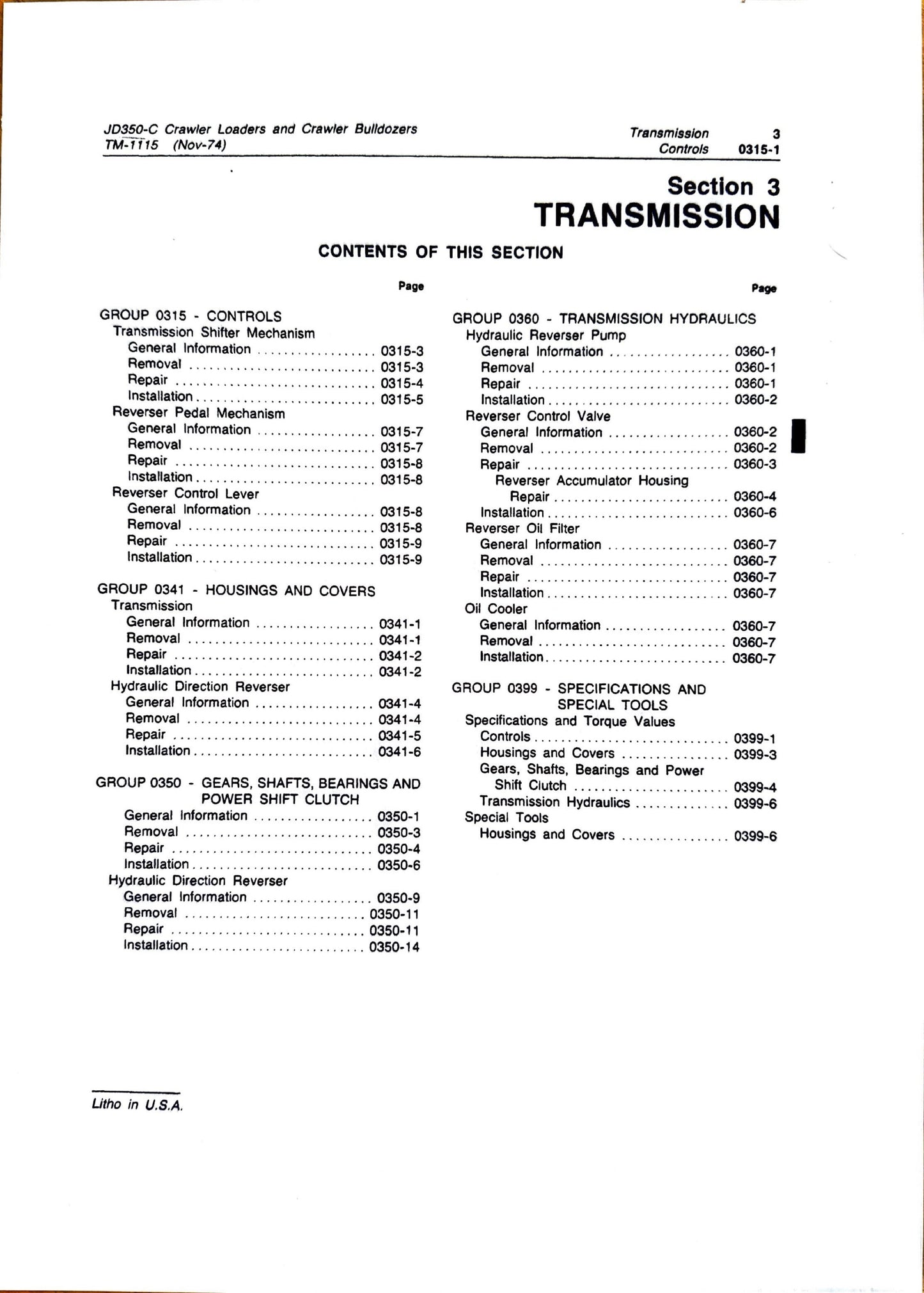 John Deere 350C, 350D crawler bulldozer, 350C, 355D crawler loader technical manual -  TM1115 - digital version