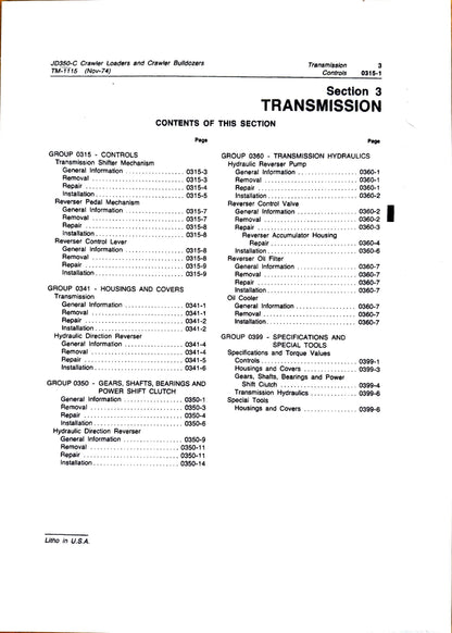 John Deere 350C, 350D crawler bulldozer, 350C, 355D crawler loader technical manual -  TM1115 - digital version