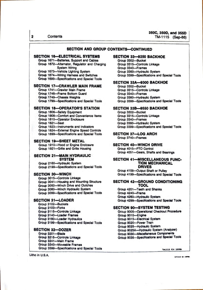 John Deere 350C, 350D crawler bulldozer, 350C, 355D crawler loader technical manual -  TM1115 - digital version