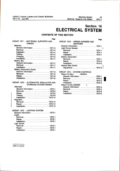 John Deere 350C, 350D crawler bulldozer, 350C, 355D crawler loader technical manual -  TM1115 - digital version