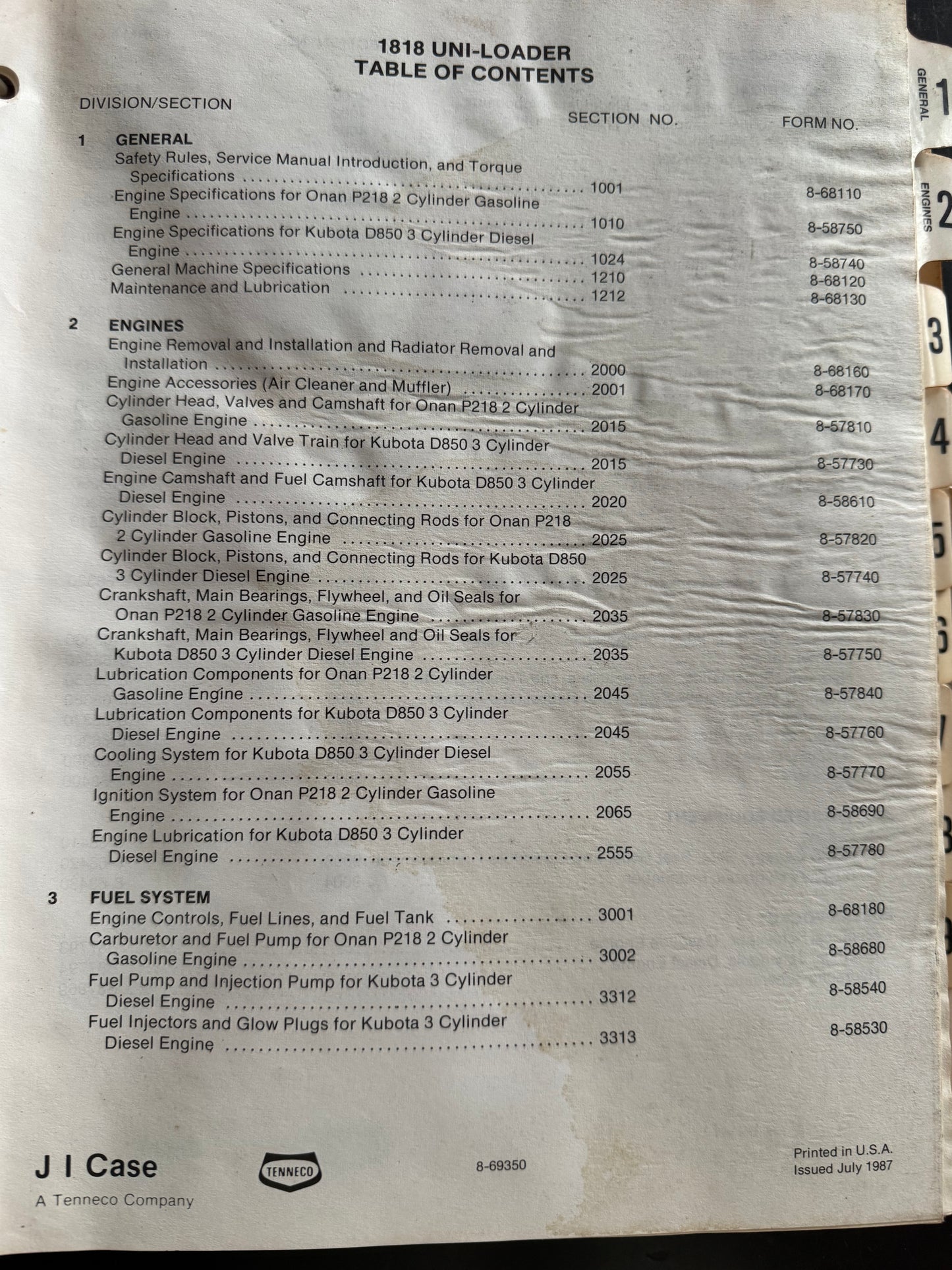 Case 1818 Uni-loader service manual BUR 8-66100- physical product