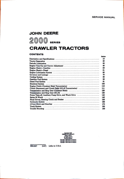 John Deere Series 2000 Crawler tractors SM2037 Service Manual - digital version