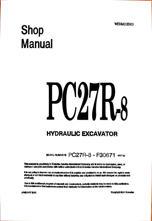 Komatsu PC27R-8 hydraulic excavator Shop Manual  WEBM002900 - digital version