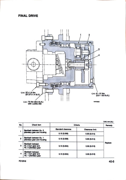 Komatsu PC15R-8 hydraulic excavator Shop Manual - digital version WEBM002800