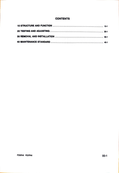 Komatsu PC20R-8 and PC27R-8 hydraulic excavators Shop manual - digital version. WEBM000200