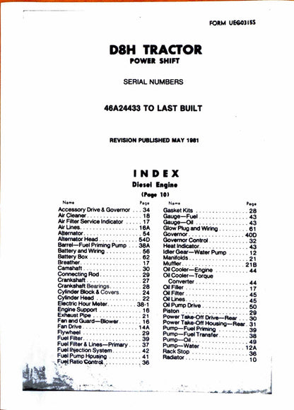 Caterpillar D8H tractor parts manual s/n 46A24433 and up - digital version