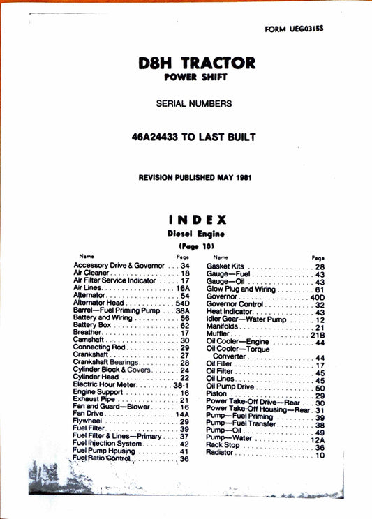 Caterpillar D8H tractor parts manual s/n 46A24433 and up - digital version