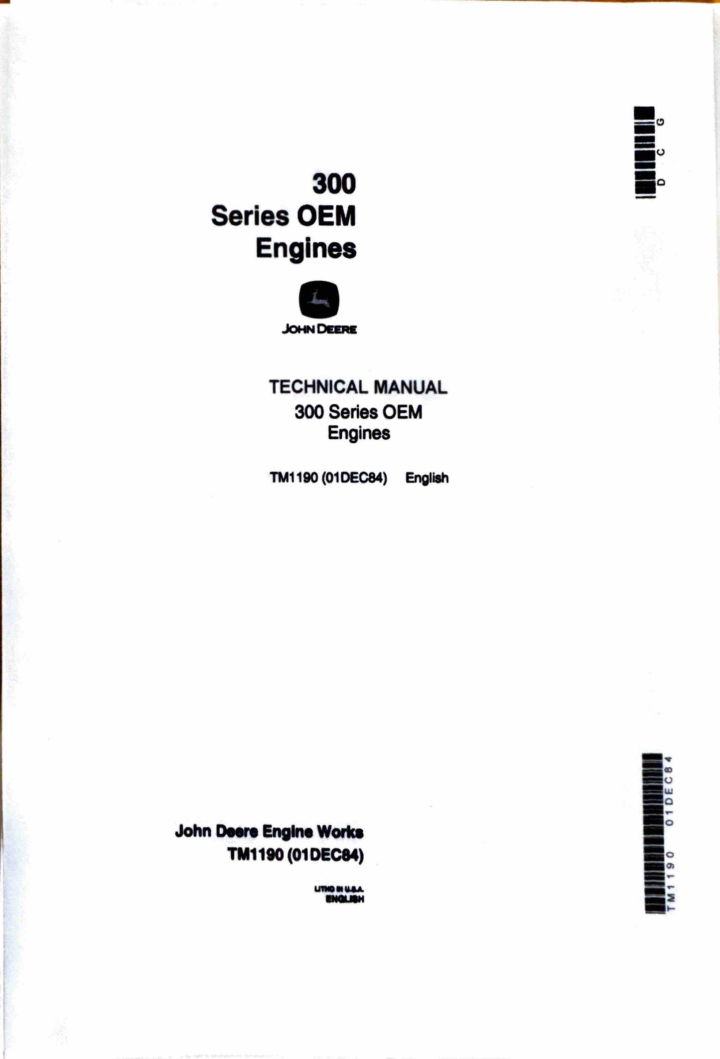 John Deere 300 Series OEM Engines Technical Manual TM1190 - digital version