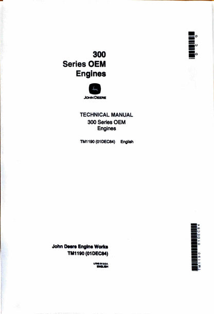 John Deere 300 Series OEM Engines Technical Manual TM1190 - digital version