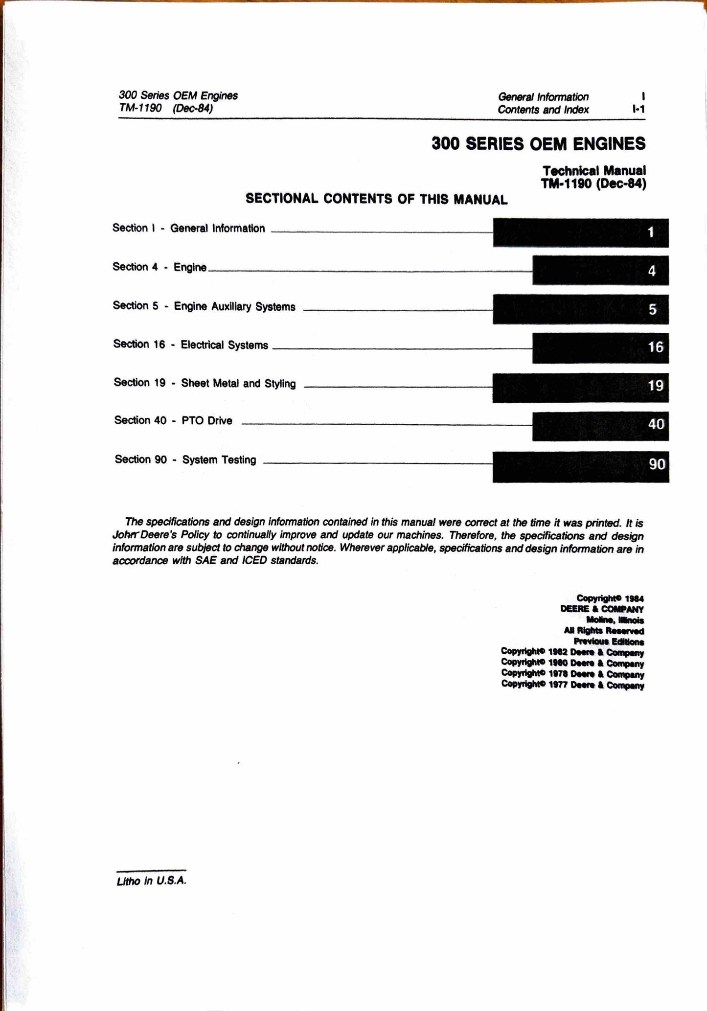John Deere 300 Series OEM Engines Technical Manual TM1190 - digital version