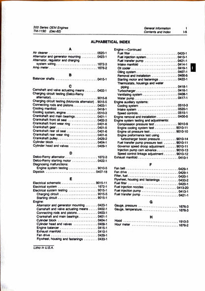 John Deere 300 Series OEM Engines Technical Manual TM1190 - digital version