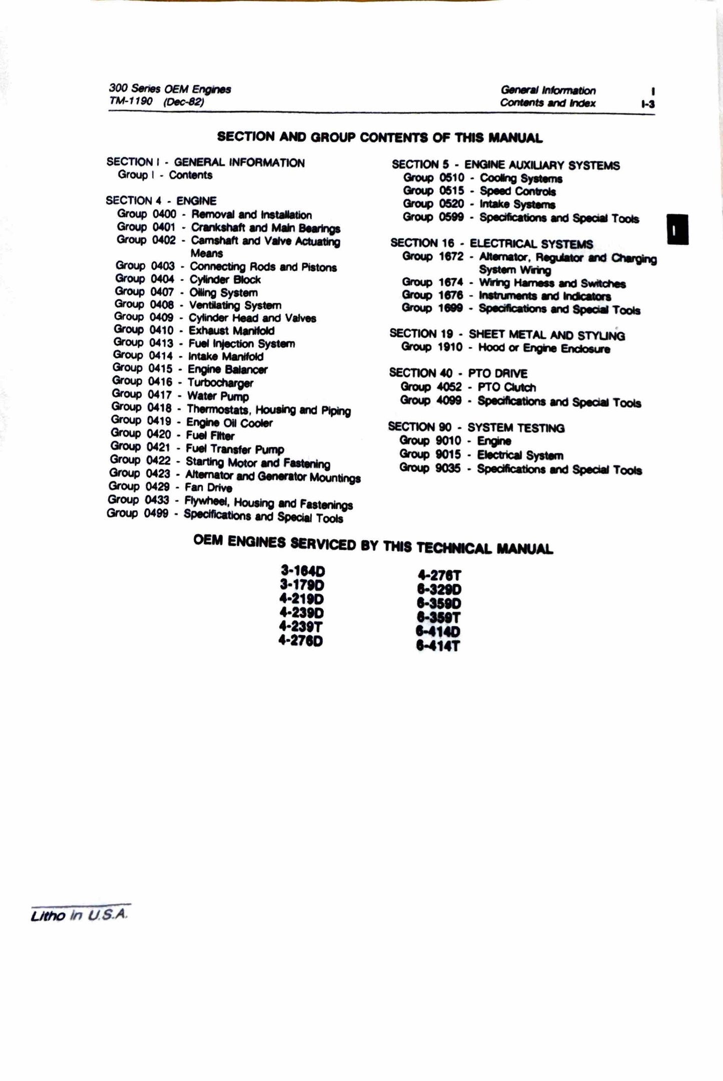 John Deere 300 Series OEM Engines Technical Manual TM1190 - digital version