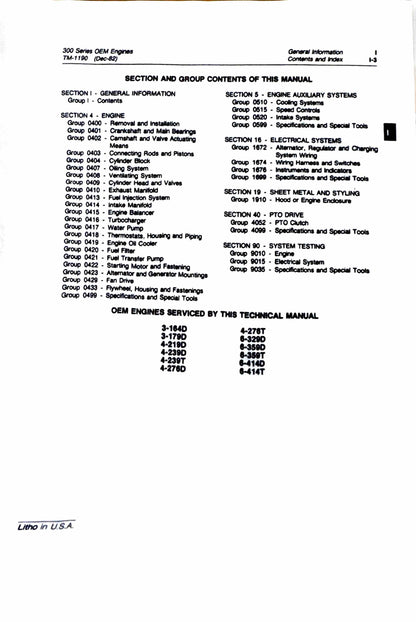 John Deere 300 Series OEM Engines Technical Manual TM1190 - digital version