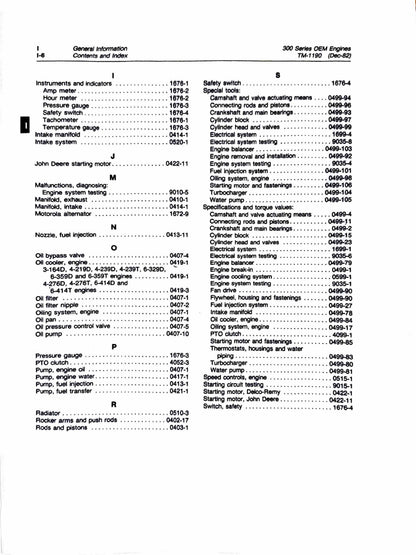 John Deere 300 Series OEM Engines Technical Manual TM1190 - digital version