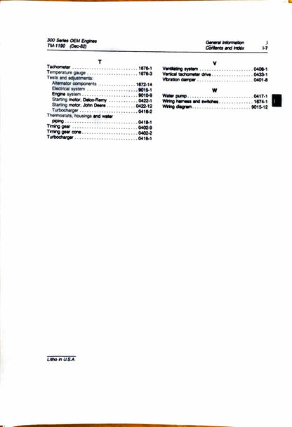John Deere 300 Series OEM Engines Technical Manual TM1190 - digital version