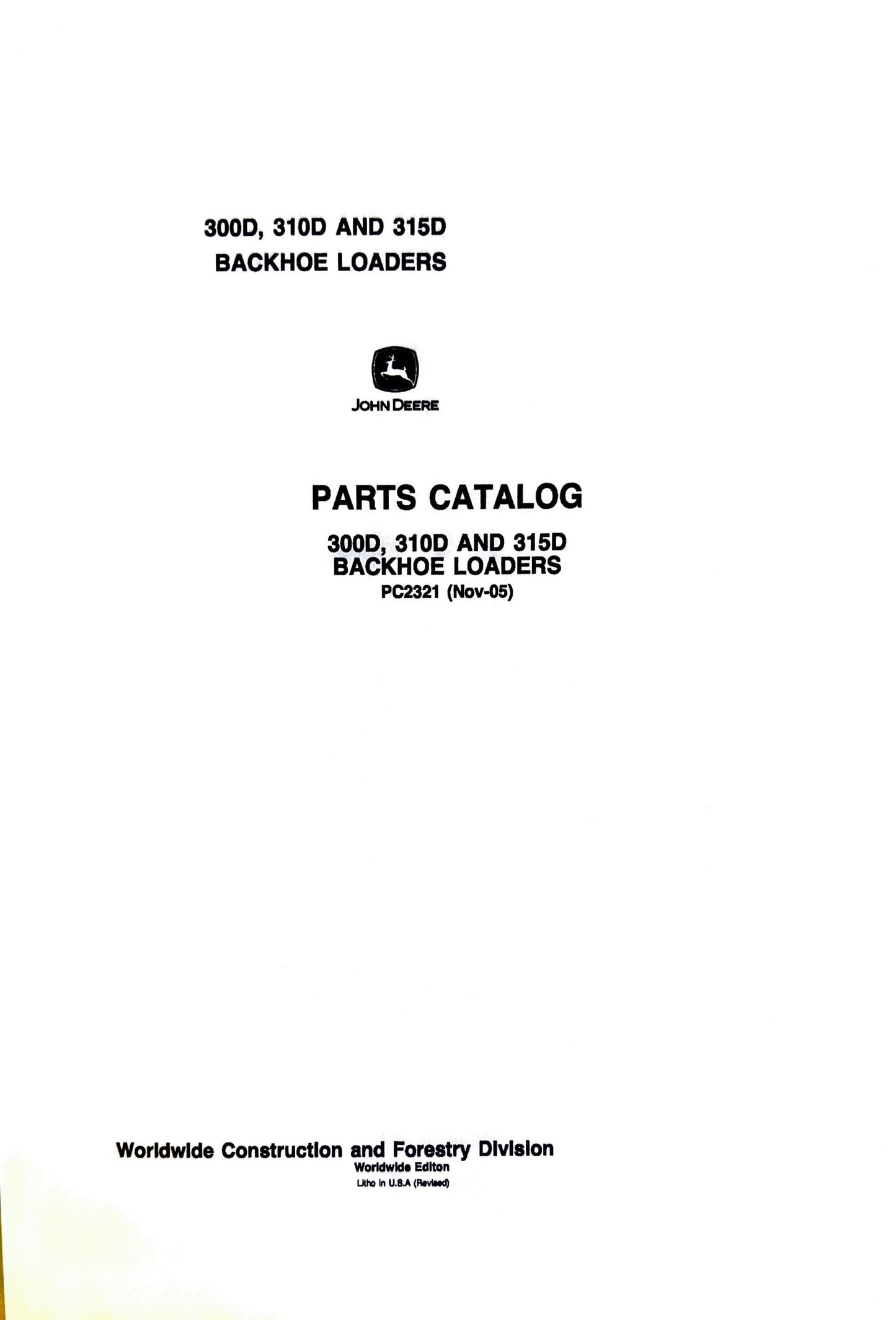 John Deere 300D, 310D and 315D backhoe loaders - Parts catalog - PC2321 digital version