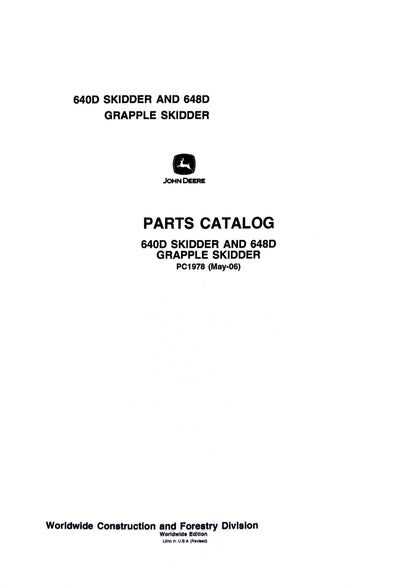 John Deere 640D  Skidder and 648D Grapple Skidder - Parts catalog - PC1978 digital version