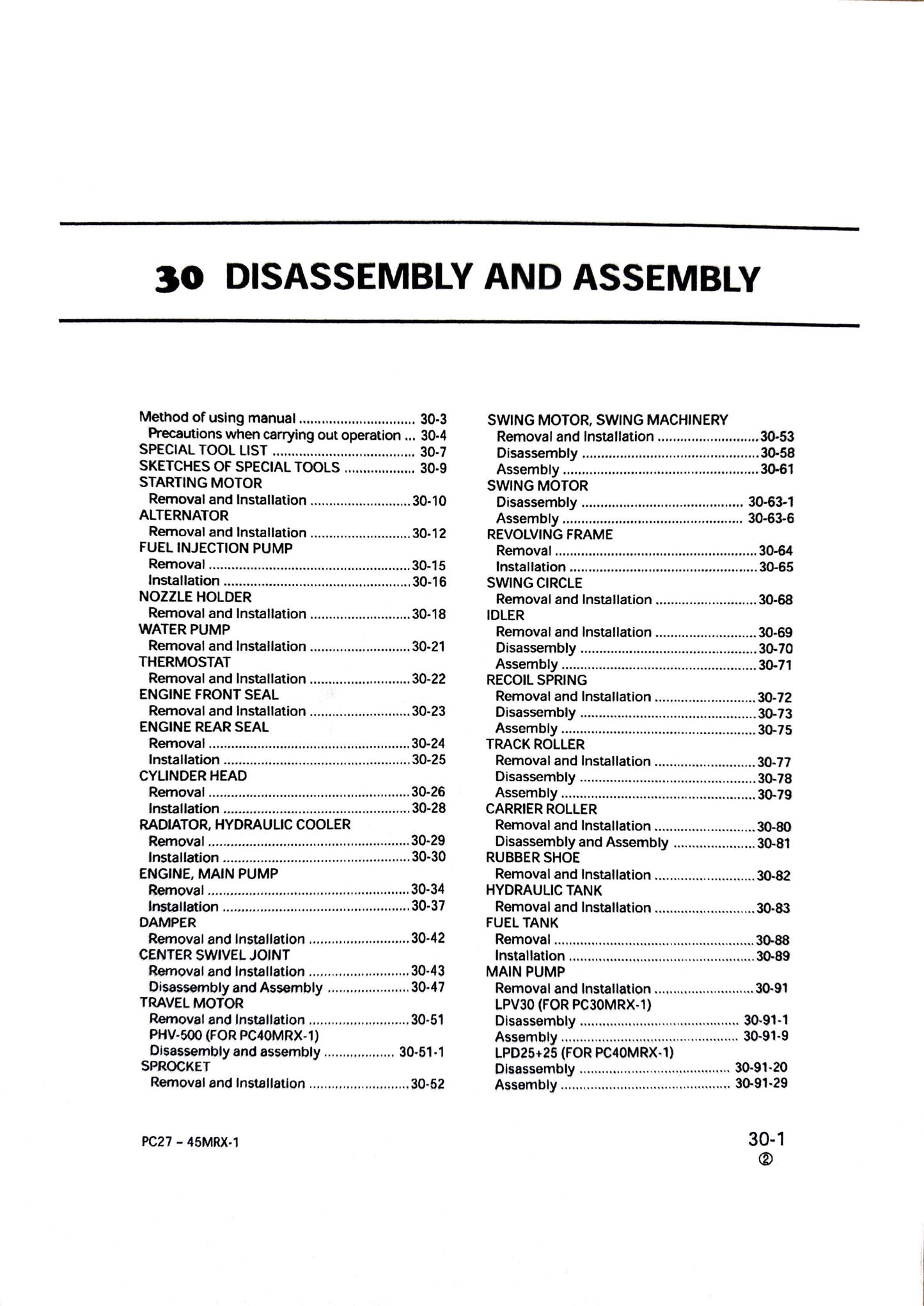 Komatsu PC27MRX-1, PC30MRX-1, PC35MRX-1, PC40MRX-1, PC45MRX-1 Shop Manual SEBM016808- digital version