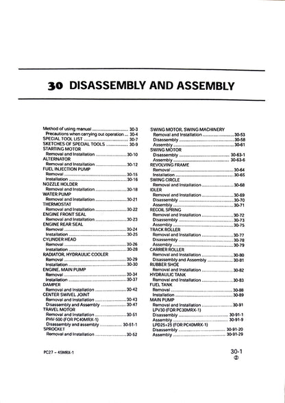 Komatsu PC27MRX-1, PC30MRX-1, PC35MRX-1, PC40MRX-1, PC45MRX-1 Shop Manual SEBM016808- digital version