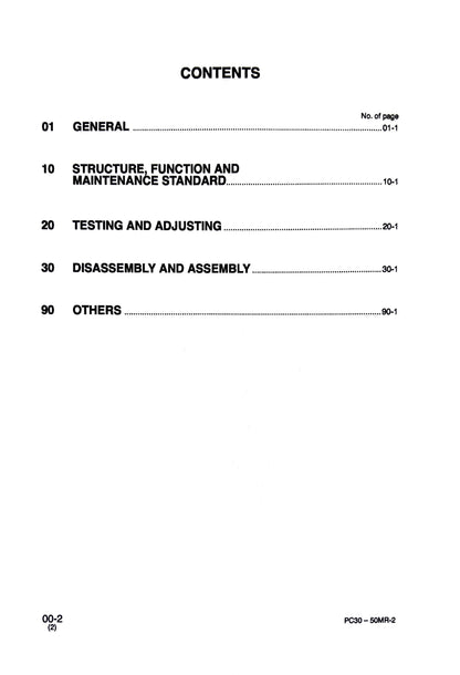 Komatsu PC27MR-2, PC30MR-2, PC35MR-2, PC40MR-2, PC50MR-2 Shop Manual SEBM032406- digital version