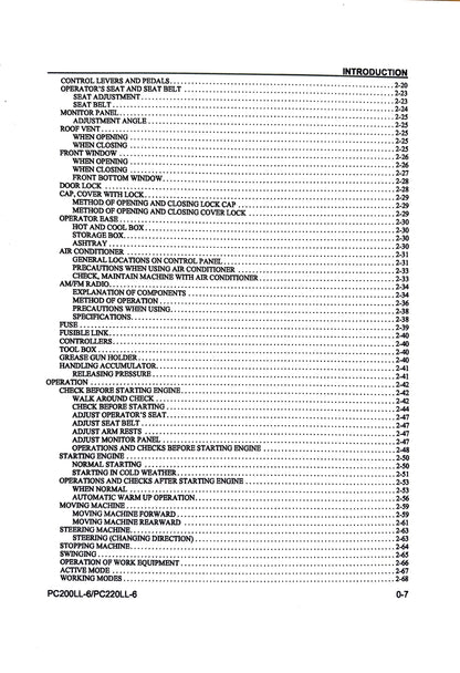 Komatsu PC200LL-6 and PC220LL-6 Logging Excavator Operation & Maintenance Manual - CEAM008400  Digital version