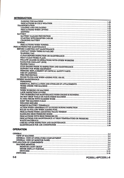 Komatsu PC200LL-6 and PC220LL-6 Logging Excavator Operation & Maintenance Manual - CEAM008400  Digital version