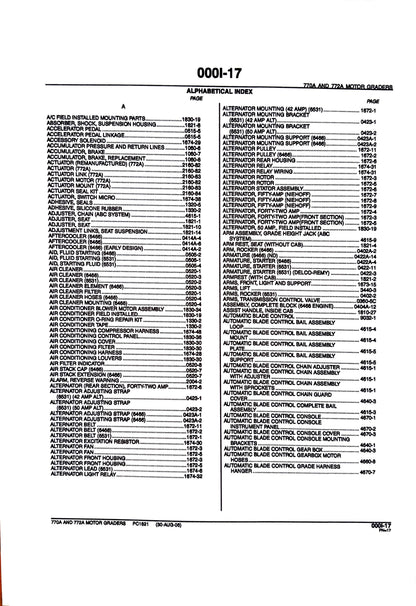 John Deere 770A AND 772A MOTOR GRADERS - Parts catalog - PC1621 digital version