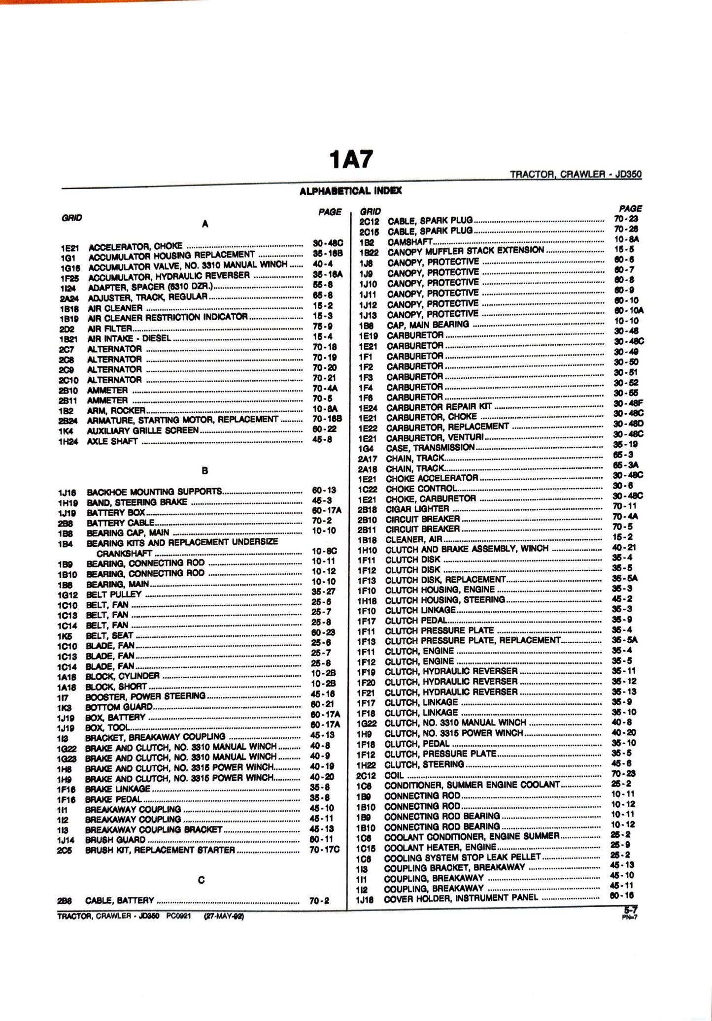 JOHN DEERE JD350 CRAWLER TRACTOR - Parts catalog - PC921 digital version