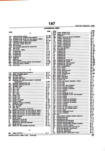 JOHN DEERE JD350 CRAWLER TRACTOR - Parts catalog - PC921 digital version