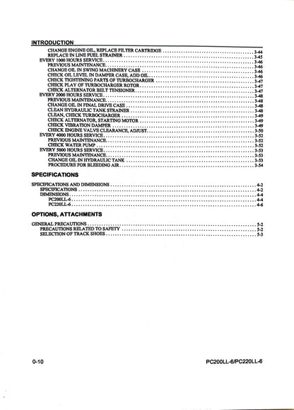 Komatsu PC200LL-6 and PC220LL-6 Logging Excavator Operation & Maintenance Manual - CEAM008400  Digital version