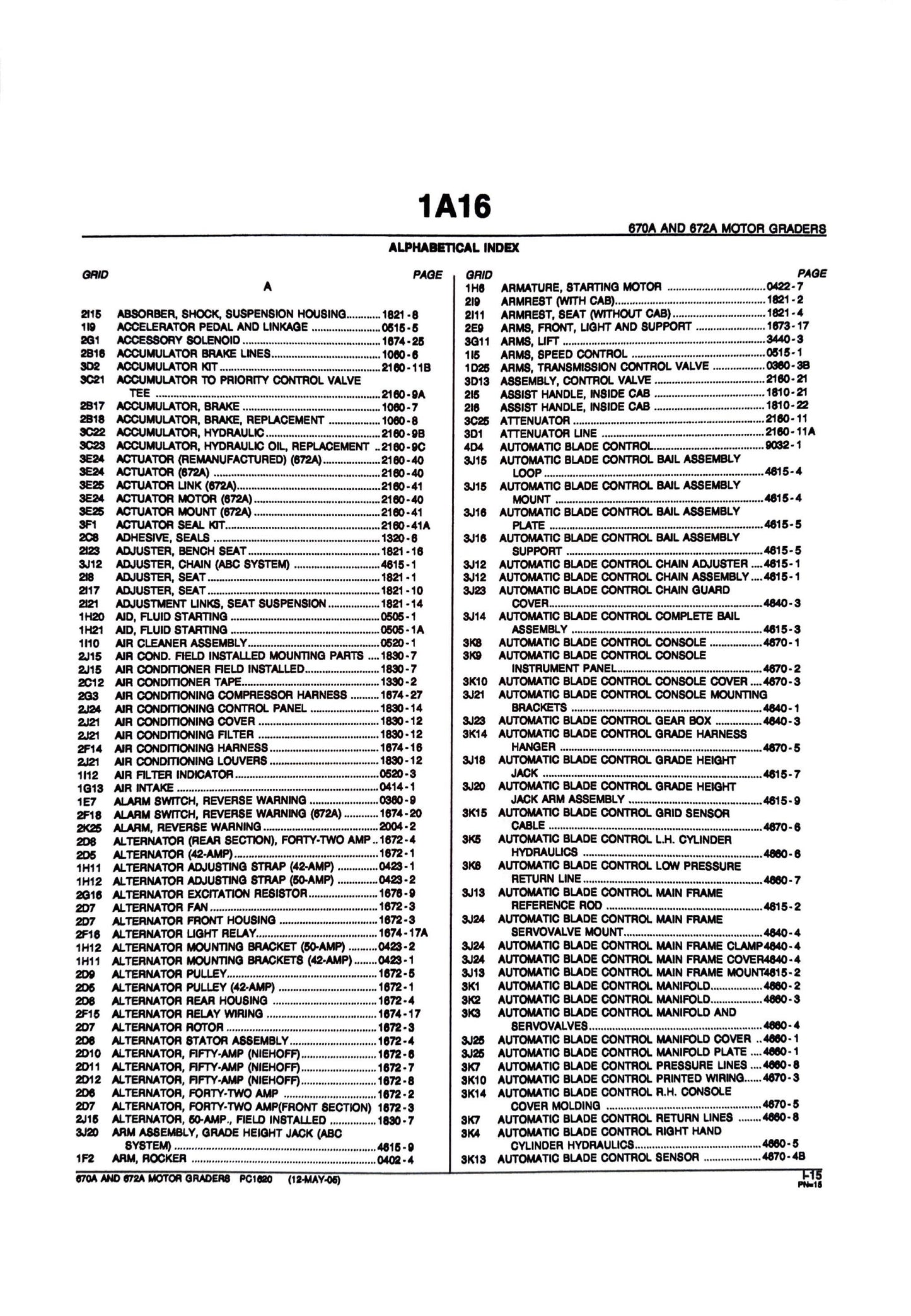 John Deere 670A AND 672A MOTOR GRADERS - Parts catalog - PC1620 digital version