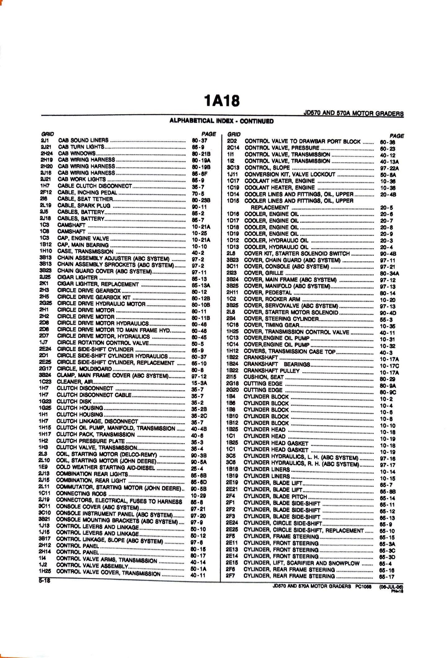 John Deere JD570 AND 570A MOTOR GRADERS - Parts catalog - PC1058 digital version