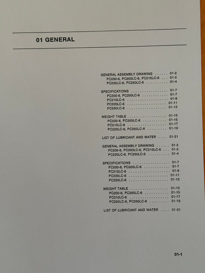 Komatsu PC200-6, PC200LC-6, PC210LC-6, PC220LC-6, PC250LC-6 Excavators Shop Manual - CEBMX20601  Digital version