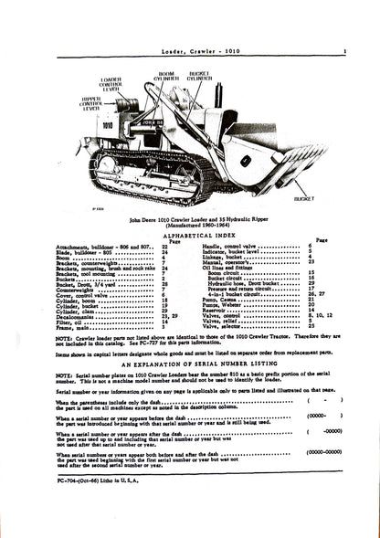 John Deere Parts Catalog 1010 CRAWLER LOADER PC704 - digital version