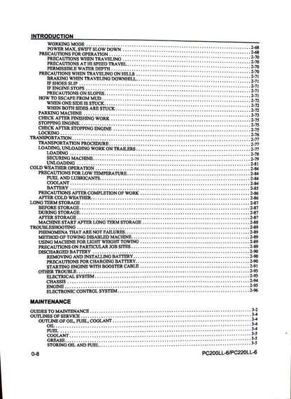 Komatsu PC200LL-6 and PC220LL-6 Logging Excavator Operation & Maintenance Manual - CEAM008400  Digital version