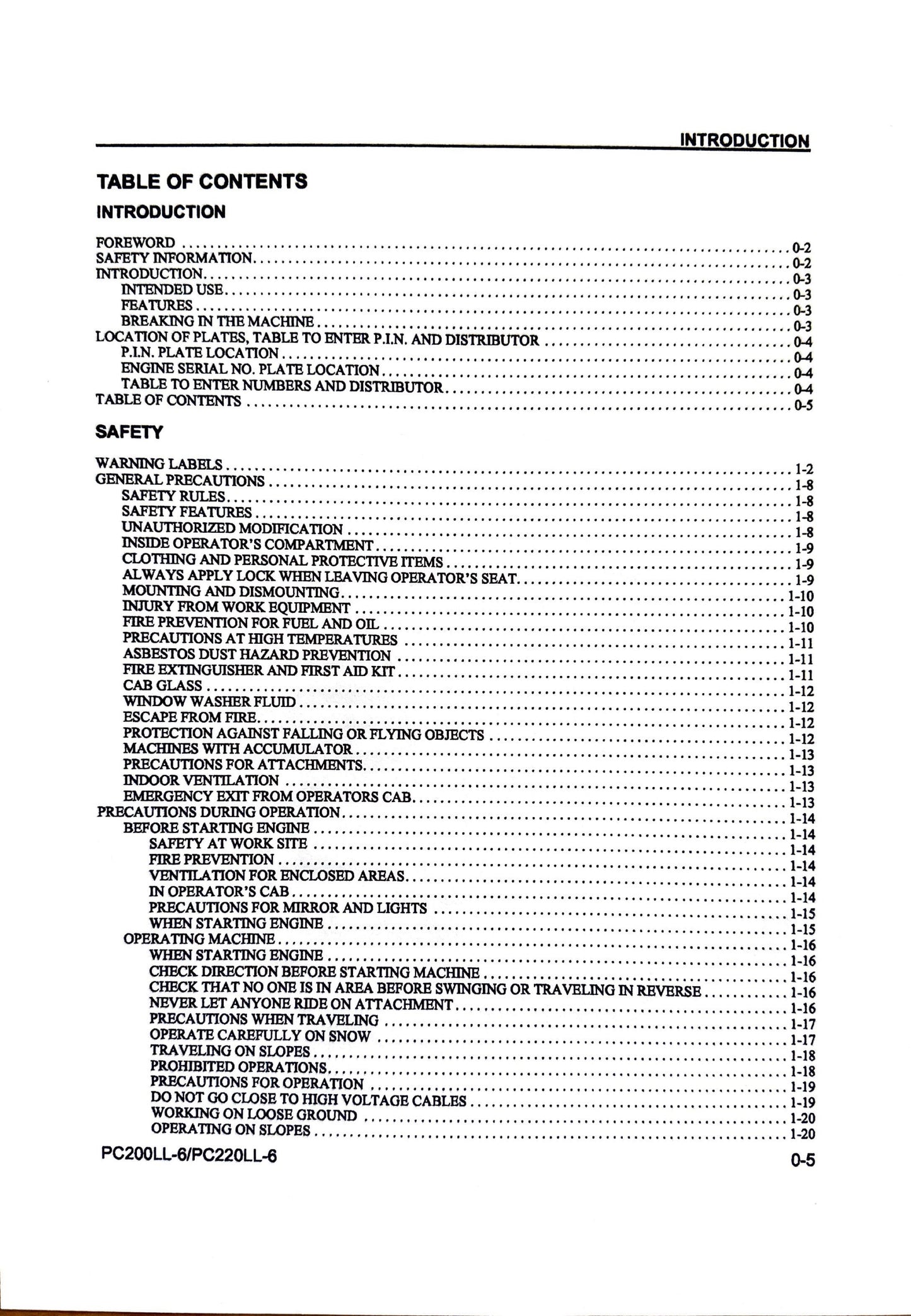 Komatsu PC200LL-6 and PC220LL-6 Logging Excavator Operation & Maintenance Manual - CEAM008400  Digital version