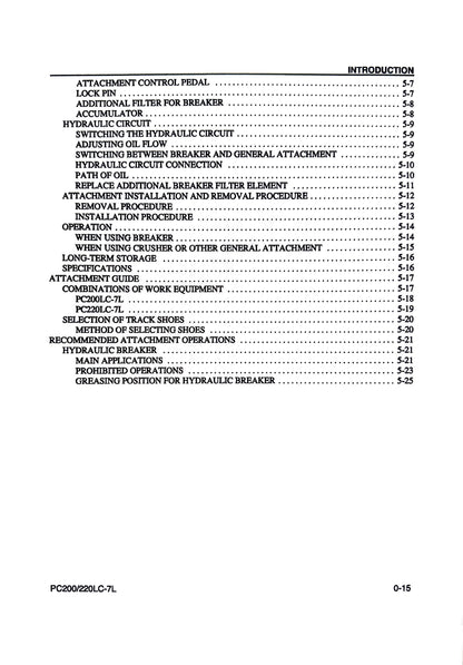 Komatsu Galeo PC200LC-7L and PC220LC-7L Hydraulic Excavator Operation & Maintenance Manual - CEAM008600  Digital version