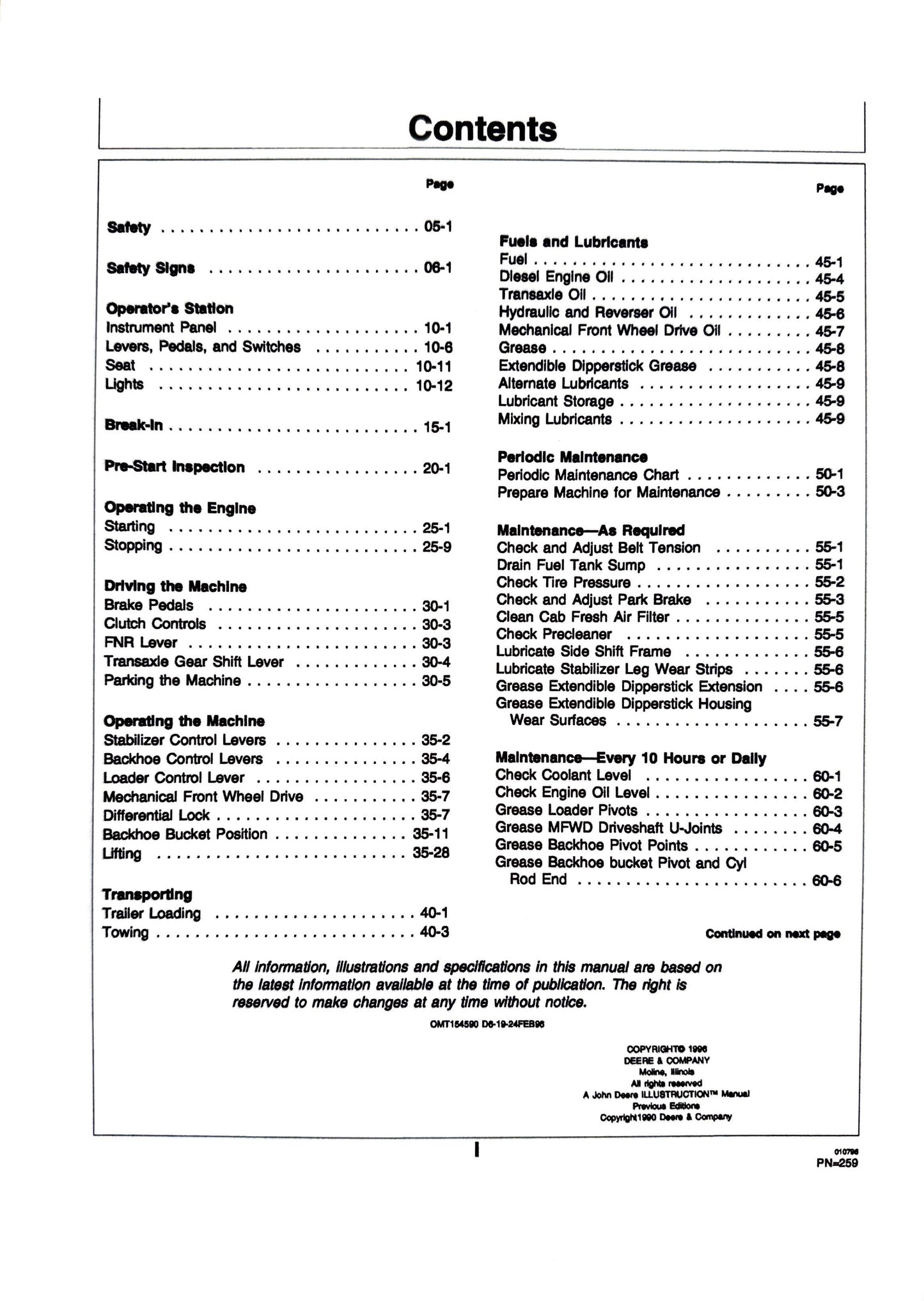 John Deere 315D Series II Sideshift Backhoe Loader (Serial No. 850000— ) Operator's Manual OMT154590- digital version