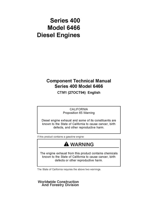 John Deere Series 400 Model 6466 Diesel Engines manual CTM1 - digital version