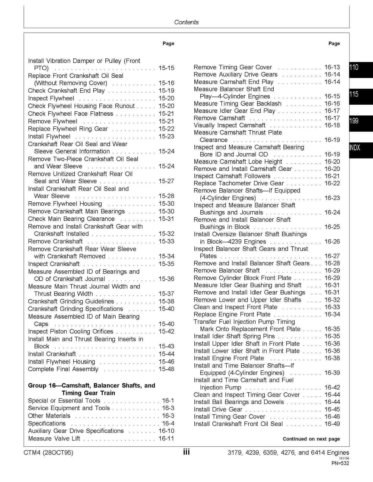 John Deere Series 300 - 3179, 4239, 6359, 4276, and 6414 Diesel Engine Component Technical Manual CTM4 - digital version