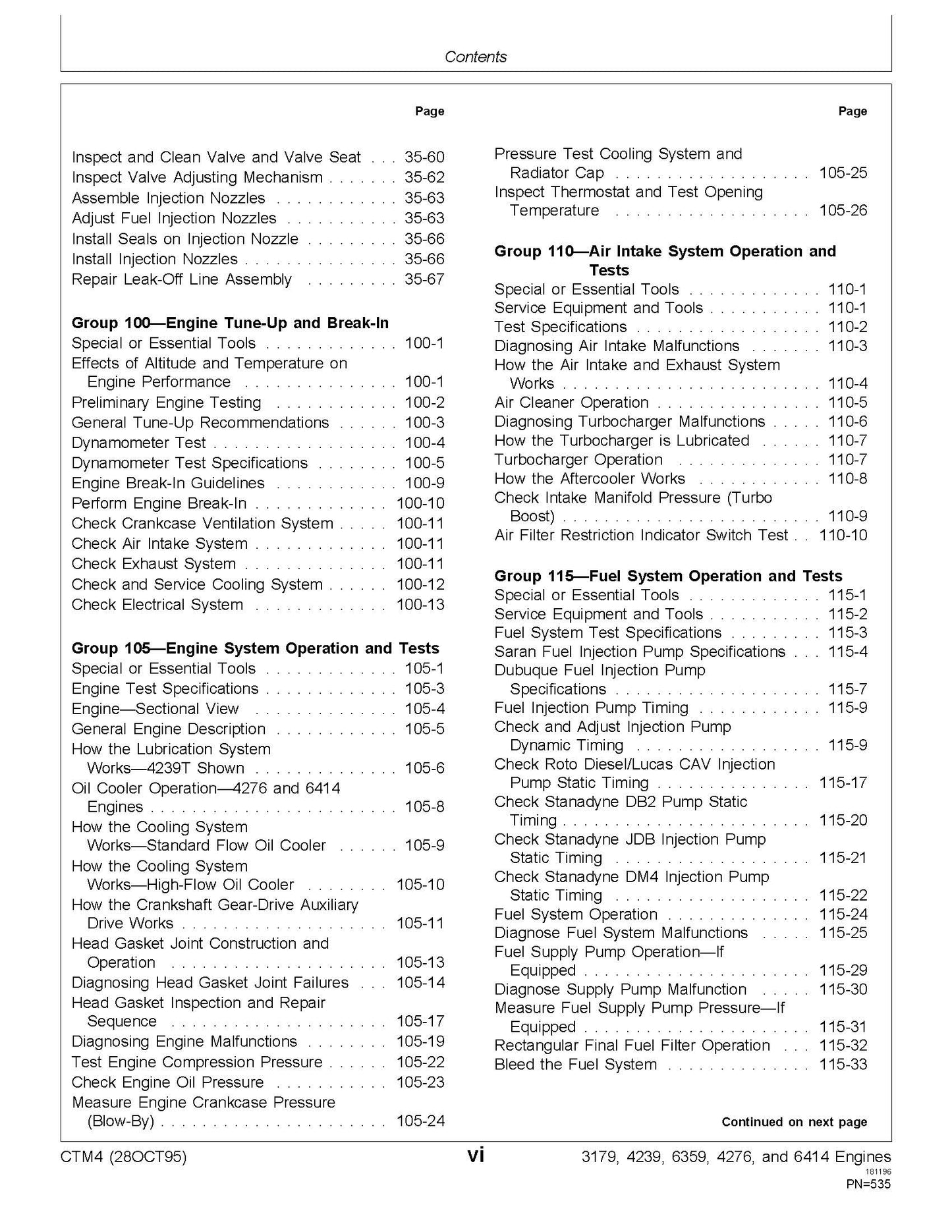 John Deere Series 300 - 3179, 4239, 6359, 4276, and 6414 Diesel Engine Component Technical Manual CTM4 - digital version