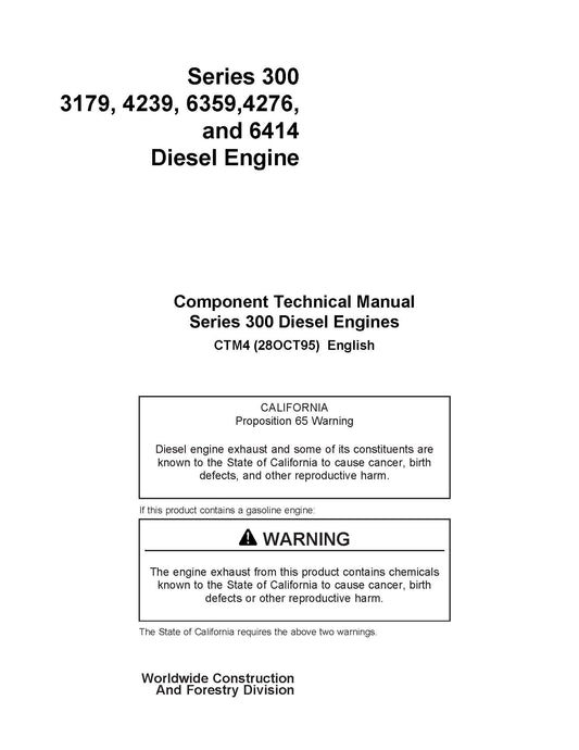 John Deere Series 300 - 3179, 4239, 6359, 4276, and 6414 Diesel Engine Component Technical Manual CTM4 - digital version