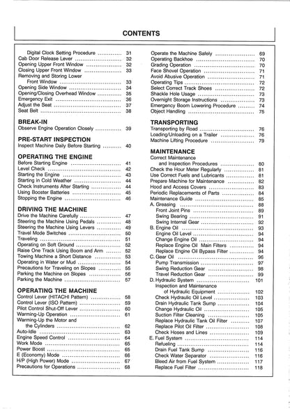 Hitachi EX200-5, EX200LC-5, EX210H-5, EX210LCH-5 Excavator Operator’s Manual - EM14M-1-3   Digital version