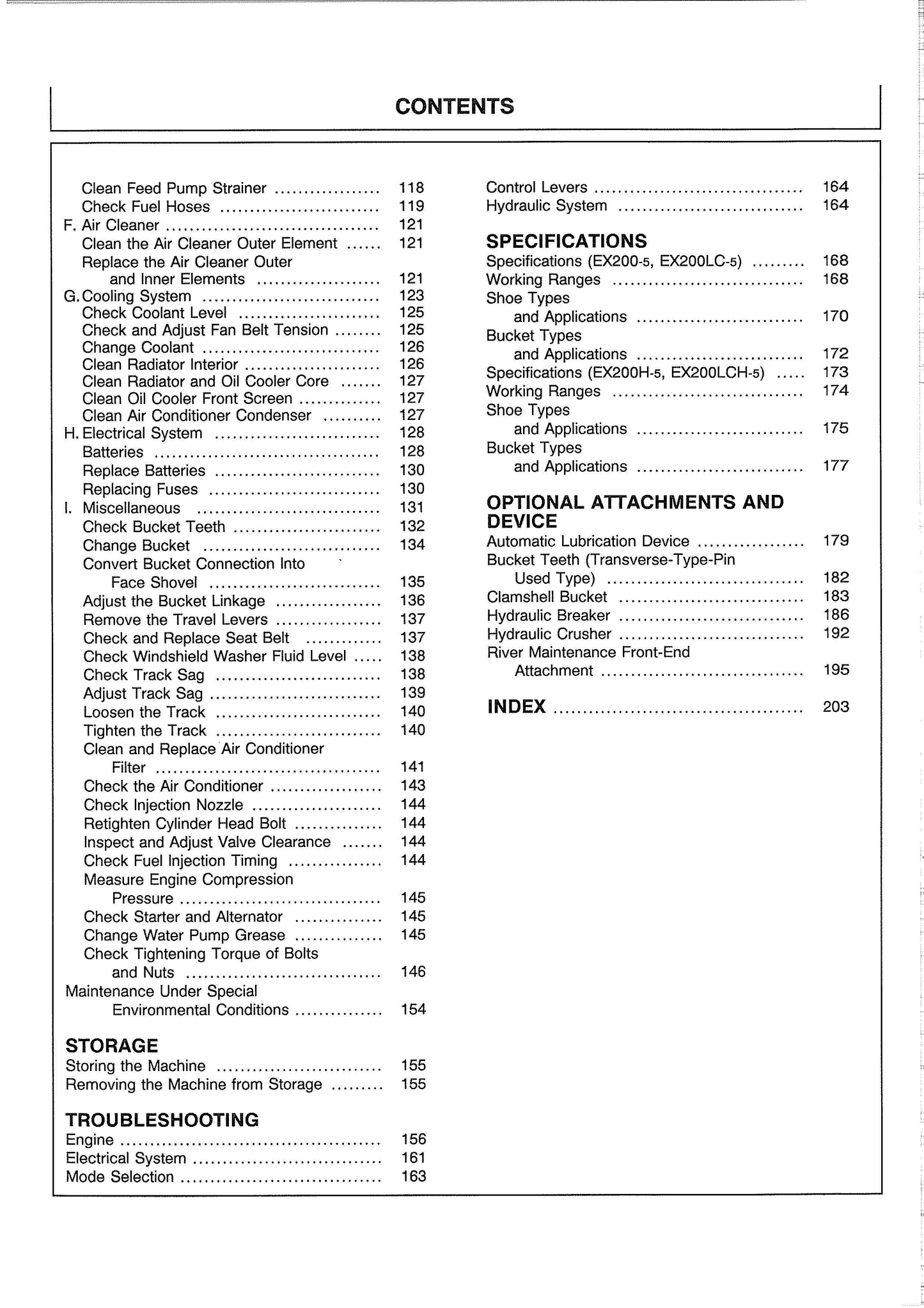 Hitachi EX200-5, EX200LC-5, EX210H-5, EX210LCH-5 Excavator Operator’s Manual - EM14M-1-3   Digital version